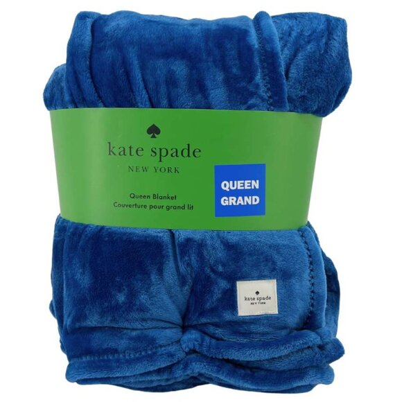 Kate Spade Blue Queen Fleece Blanket / 98" x 92" - Picture 1 of 3